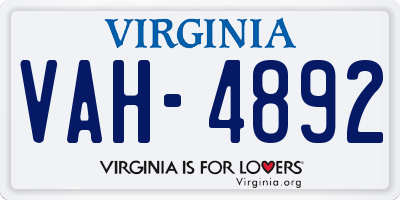 VA license plate VAH4892