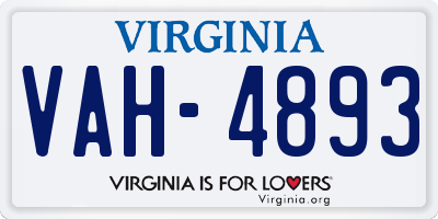 VA license plate VAH4893