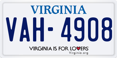 VA license plate VAH4908