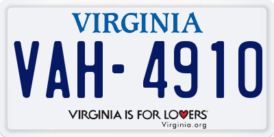VA license plate VAH4910