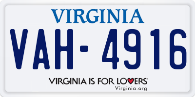 VA license plate VAH4916