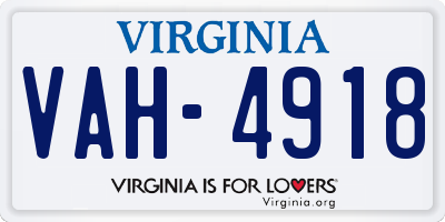VA license plate VAH4918
