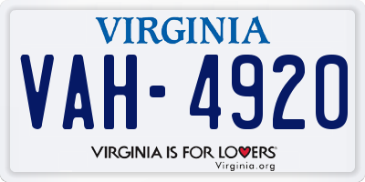 VA license plate VAH4920