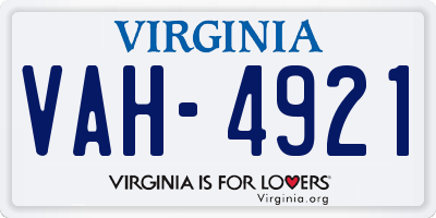VA license plate VAH4921