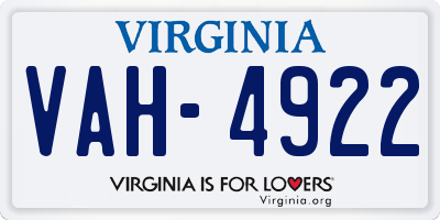 VA license plate VAH4922