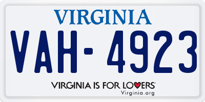 VA license plate VAH4923