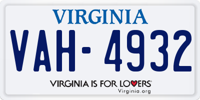 VA license plate VAH4932