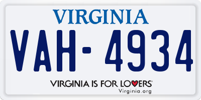 VA license plate VAH4934
