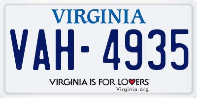 VA license plate VAH4935