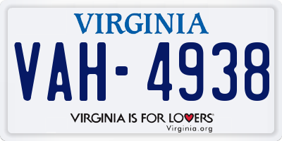 VA license plate VAH4938