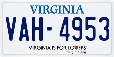 VA license plate VAH4953