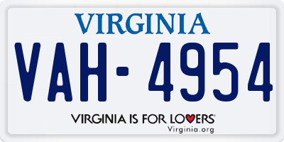 VA license plate VAH4954