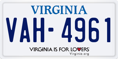 VA license plate VAH4961