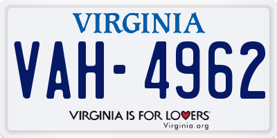 VA license plate VAH4962
