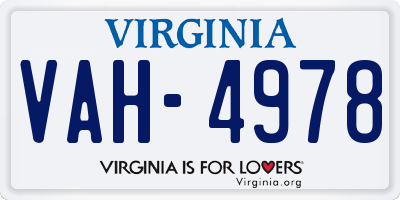 VA license plate VAH4978