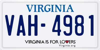 VA license plate VAH4981