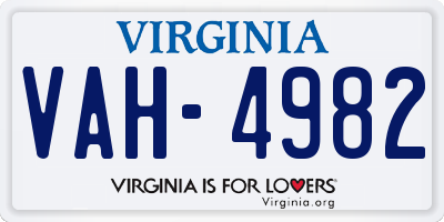 VA license plate VAH4982