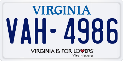 VA license plate VAH4986