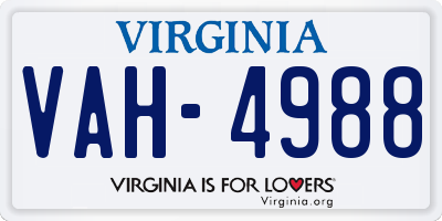 VA license plate VAH4988