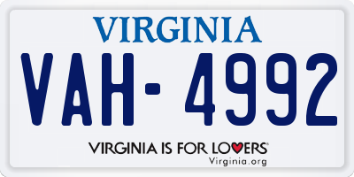 VA license plate VAH4992