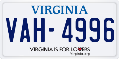 VA license plate VAH4996