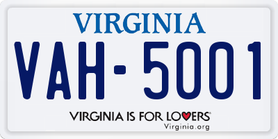 VA license plate VAH5001