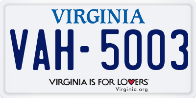 VA license plate VAH5003