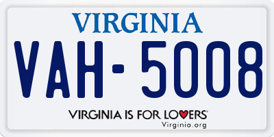 VA license plate VAH5008