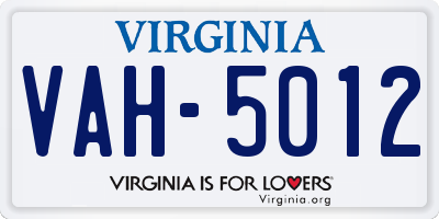 VA license plate VAH5012