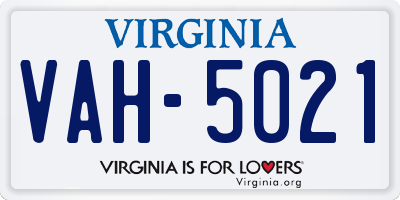 VA license plate VAH5021