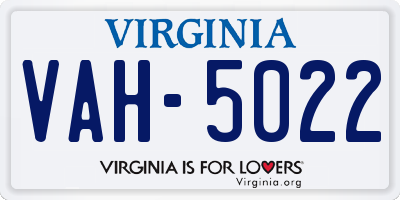 VA license plate VAH5022