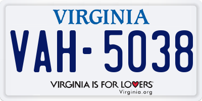 VA license plate VAH5038