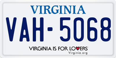 VA license plate VAH5068