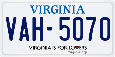 VA license plate VAH5070