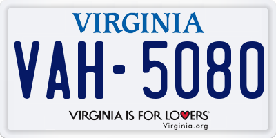 VA license plate VAH5080