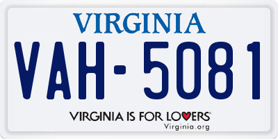 VA license plate VAH5081
