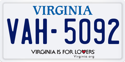 VA license plate VAH5092