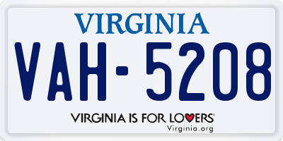 VA license plate VAH5208