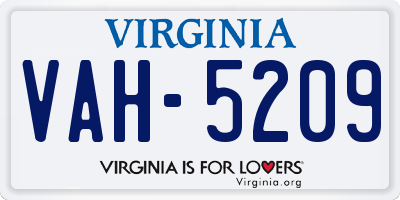 VA license plate VAH5209