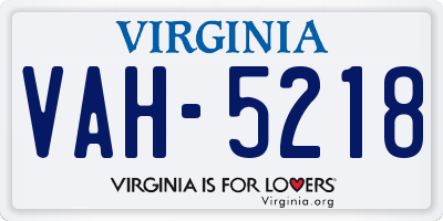VA license plate VAH5218