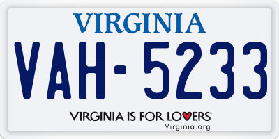 VA license plate VAH5233