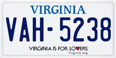 VA license plate VAH5238