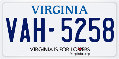 VA license plate VAH5258