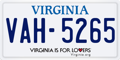VA license plate VAH5265