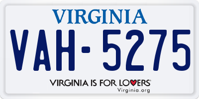 VA license plate VAH5275