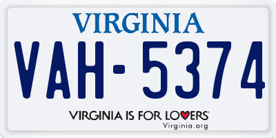 VA license plate VAH5374