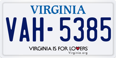 VA license plate VAH5385