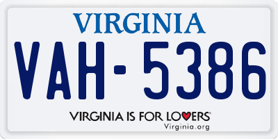 VA license plate VAH5386