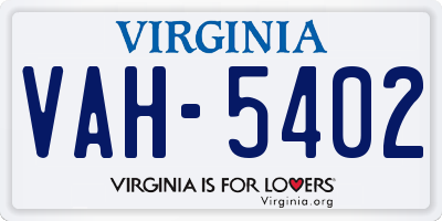 VA license plate VAH5402