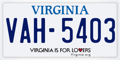 VA license plate VAH5403